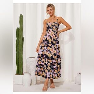 NWT Dress: Grace Karin Black and Pink Floral Dress